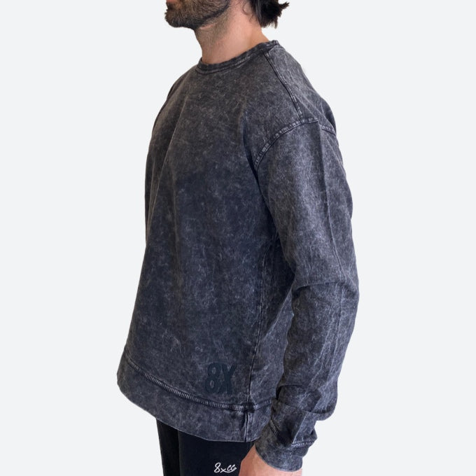 LIMITED EDITION 8X LOGO ‘ERIK’ ACID WASHED SWEATSHIRT | GREY/BLACK