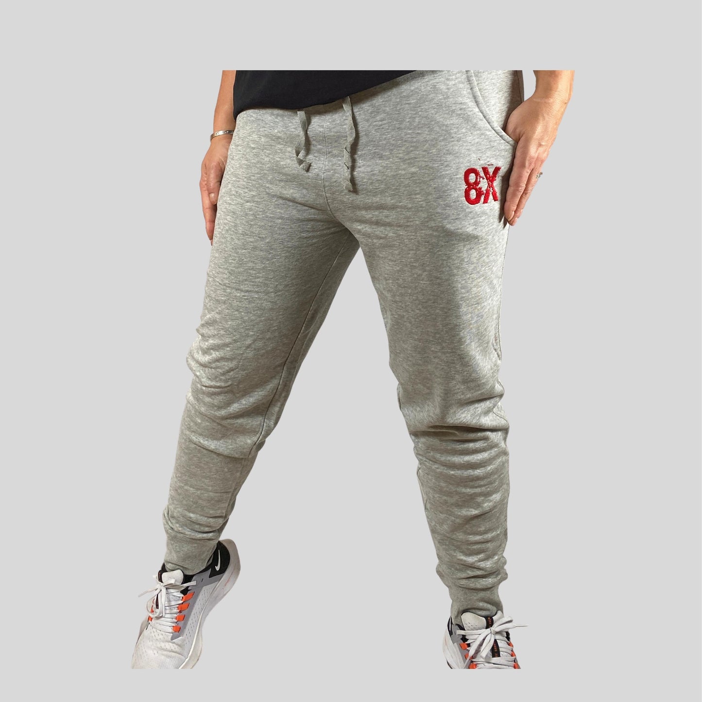 EVERYDAY | Unisex Embroidered 8X Slim Cuffed Joggers | Heather Grey
