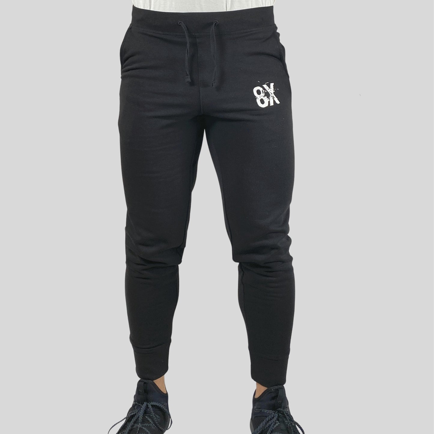 EVERYDAY | Unisex Embroidered 8X Slim Cuffed Joggers | Black