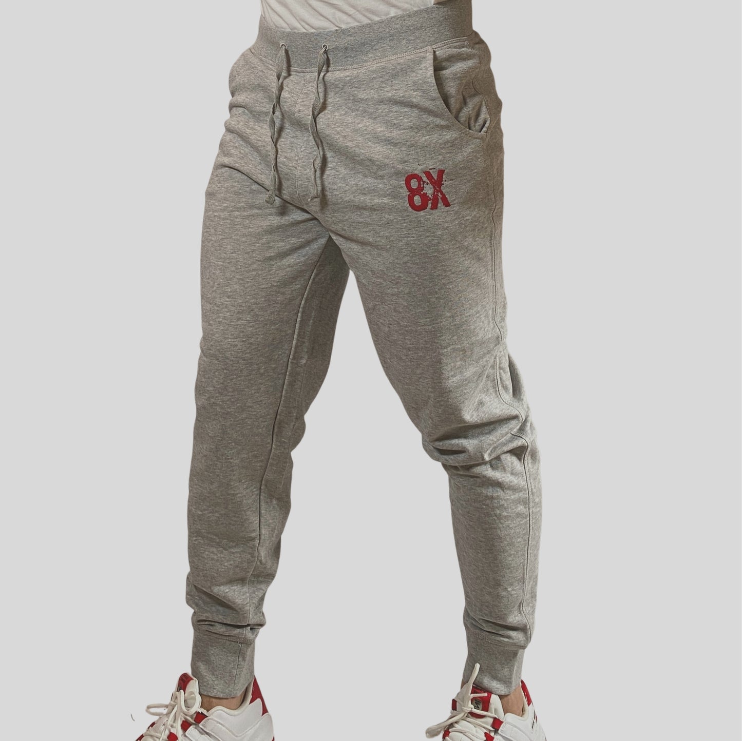 EVERYDAY | Unisex Embroidered 8X Slim Cuffed Joggers | Heather Grey