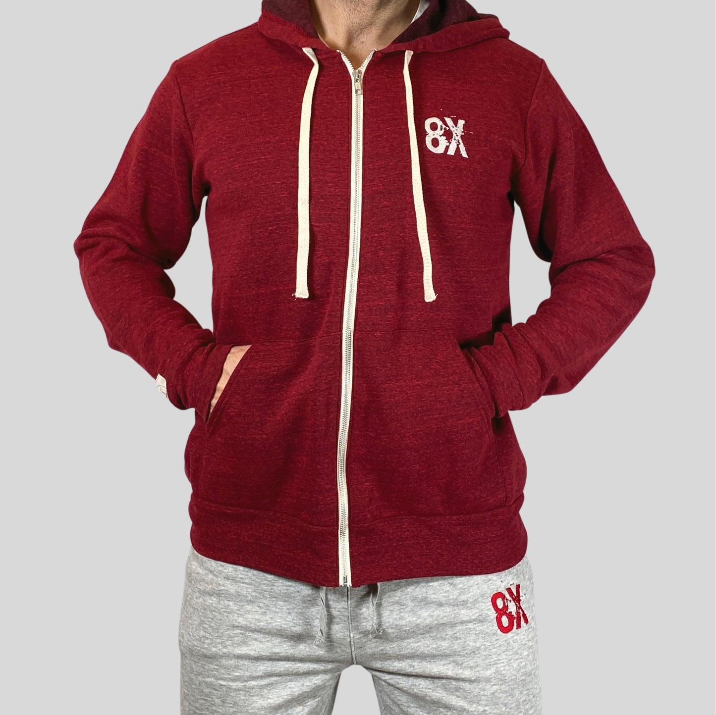 EVERYDAY | The VLAD |  Full Zip Embroidered 8X Hoodie | Cardinal Red