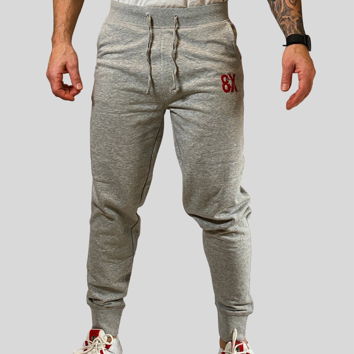 EVERYDAY | Unisex Embroidered 8X Slim Cuffed Joggers | Heather Grey