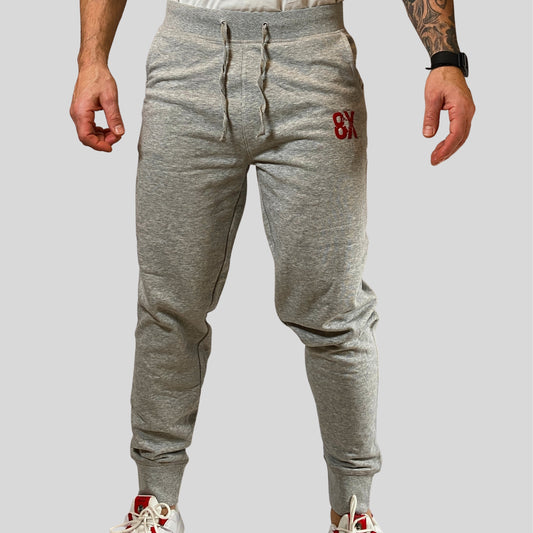 EVERYDAY | Unisex Embroidered 8X Slim Cuffed Joggers | Heather Grey