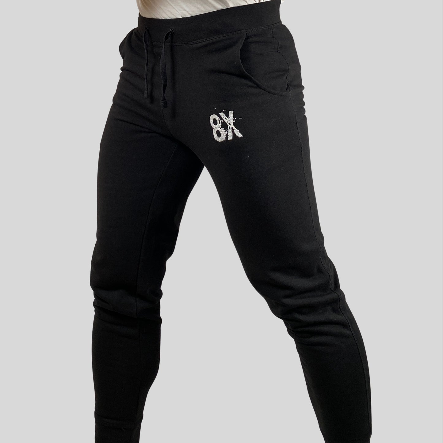 EVERYDAY | Unisex Embroidered 8X Slim Cuffed Joggers | Black